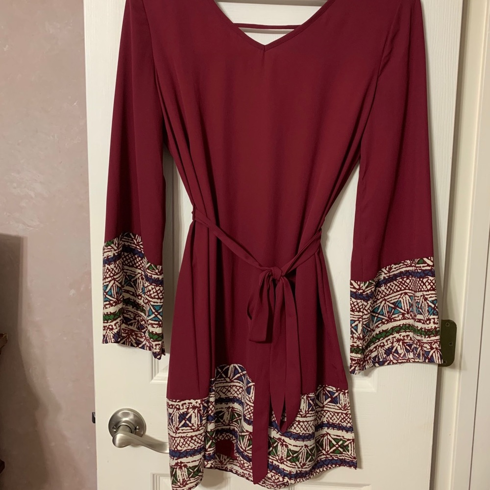 Burgundy/Aztec Print Dress